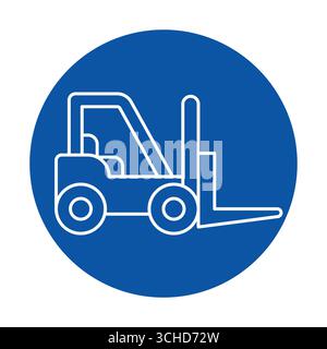 Diese minimalistische Ikone verfügt über ein Gabelstaplerdesign vor einem blauen Kreis und eignet sich perfekt für Themen wie Industrie, Logistik und Maschinenbau Stock Vektor