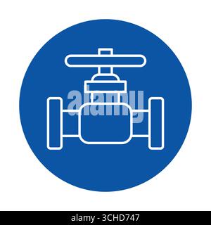 Diese Vektorabbildung zeigt ein Rohrventilsymbol auf einem blauen kreisförmigen Hintergrund. Ideal für den Einsatz in technischen und Sanitär-Umgebungen. Stock Vektor