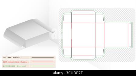 Quadratische White Box Verpackung Stanzschablone Designs 3D-Modell isolierte weiße Hintergründe für Ihr Produkt in Form faltbarer Faltendicke Stock Vektor