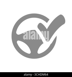 Vektorsymbol für Autoversicherung oder Reparaturwerkstatt. Lenkrad oder Antriebsrad mit Häkchen. Stock Vektor