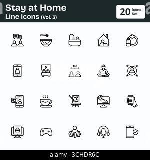 Zeilensymbole „Stay at Home“ (Band 3) Stock Vektor