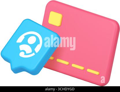 Symbol für Kreditkartenzahlung und Kundendienst für Banking Finance App Web Design und Helpdesk 3D Symbol realistische Vektorillustration Stock Vektor