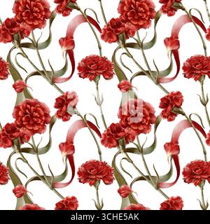 Portugiesische Revolution der Nelken Symbole rote Blume mit Bändern farbige Nationalflagge symbolisiert Freiheit, friedliche Veränderung im Leben der Nation und Stockfoto