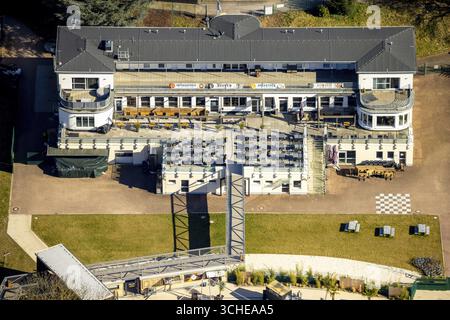 Luftaufnahme, Strandhaus Salitos Beach Hengsteysee Beach Club am Südufer von Hengstey, Herdecke, Ruhrgebiet, Nordrhein-Westfalen, Deutschland Stockfoto