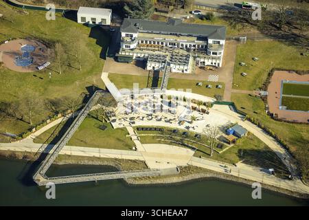 Luftaufnahme, Strandhaus Salitos Beach Hengsteysee Beach Club am Südufer von Hengstey, Herdecke, Ruhrgebiet, Nordrhein-Westfalen, Deutschland Stockfoto