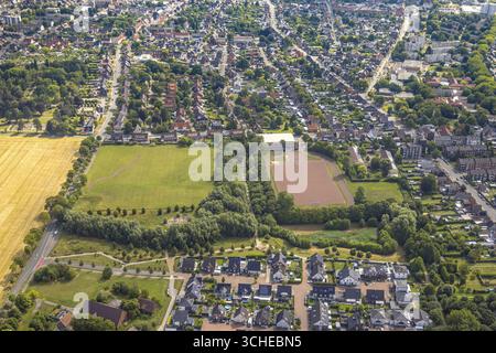 Luftansicht, zukünftiges Baugebiet südlich der Horsterstraße, Sporthalle und Sportfeld-Fußballstadion des FC Hamm 2011 e.V., Wohngebiet Stefa Stockfoto