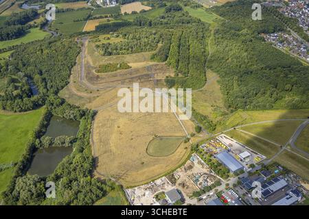 Aus der Vogelperspektive, Radbod-Verwüstungsspitze mit Verwüstungsschild, Verwüstungsspitze, Bockum-Hoevel, Hamm, Ruhrgebiet, Nordrhein-Westfalen, Deutschland Stockfoto