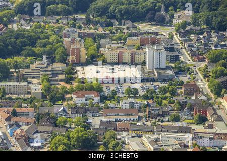 Luftsicht, Rathauszentrum und Parkplätze, Bügeramt Terrassenhaus mit Hoeveler Markt, Wohnhochhaus, Bockum-Hoevel, Hamm, Ruhrgebiet, N Stockfoto