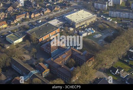 Luftansicht, Baustelle des Dreifachgymnasiums Sophie-Scholl-Gesamtschule, Stefanstraße, Bockum-Hoevel, Hamm, Ruhrgebiet, Nordrhein-Westp Stockfoto