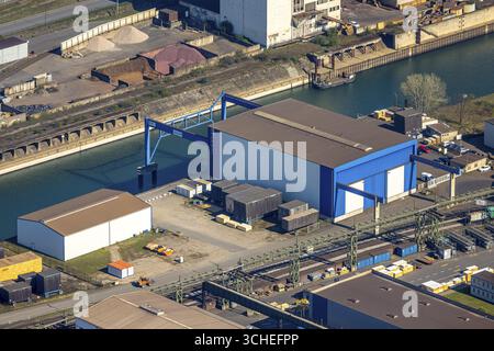 Luftaufnahme, Parallelhafen Neuenkamp und Außenhafen, HTB Heavylift Terminal Duisburg Schwerlastkran, Hochfeld, Duisburg, Ruhrgebiet, Nordrhein Stockfoto