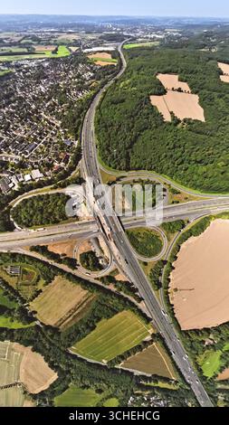 Luftaufnahme Westhofener Kreuz Autobahnkreuz A45 und A1, Baustelle, Erdkugel, Fisheye-Bild, 360-Grad-Bild, t Stockfoto