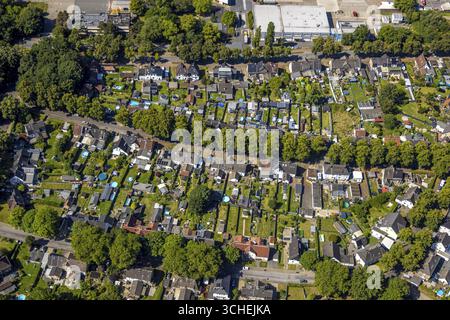 Luftansicht, Arbeiterwohnheim Krugstraße, zwischen Arenbergstraße und Serlostraße, Gärten mit Schwimmbädern, Zweckel, Gladbeck, Ruhrgebiet Stockfoto