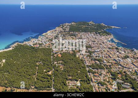 Aus der Vogelperspektive, Cala Agulla und Cala Rajada mit Meerblick, Balearen, Mallorca, Capdepera, Balearen, Spanien Stockfoto