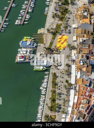 Luftaufnahme, Hafen von Alcudia, Yachthafen, Segelboote, Port d'Alcudia, türkisblaues Wasser, Alcudia, Pla de na Tesa, Cabaneta (Sa), Mallorca, Balear Stockfoto