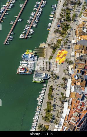 Luftaufnahme, Hafen von Alcudia, Yachthafen, Segelboote, Port d'Alcudia, türkisblaues Wasser, Alcudia, Pla de na Tesa, Cabaneta (Sa), Mallorca, Balear Stockfoto
