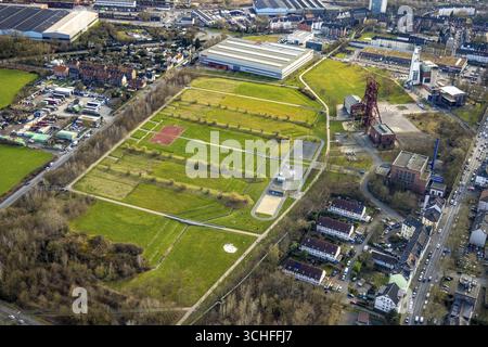 Luftaufnahme, Consol-Park, Emscher Landschaftspark, Freizeitpark und Gärten mit Windeturm, Bepro Blech und Profilstahl GmbH & Co. KG Stahlhaendle Stockfoto