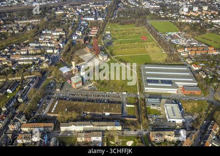 Luftaufnahme, Consol-Park, Emscher Landschaftspark, Freizeitpark und Gärten mit Windeturm, Bepro Blech und Profilstahl GmbH & Co. KG Stahlhaendle Stockfoto