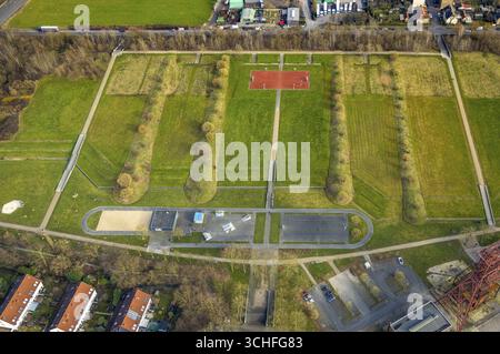 Luftansicht, Consol-Park, Freizeitpark und Gärten mit gewundenem Turm, Bismarck, Gelsenkirchen, Ruhrgebiet, Nordrhein-Westfalen, Deutschland Stockfoto