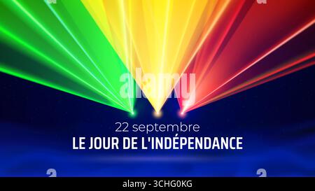 22. September, mali Unabhängigkeitstag. Mali Flag Laser Licht Show. Laserstrahlen, dj-Lichtparty, Urlaub. Vektor-Grußkarte, Poster, Banner Stock Vektor