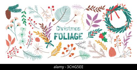 Sammlung gemütlicher Weihnachts- und Winterlaube. Stock Vektor