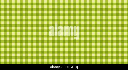 Grün kariertes Picknick-Karomuster. Gingham- oder vichy-Federmuster. Tischdecke, Decke, Korbserviette oder Handtuchmuster. Geschenkpapier für Ostern oder Textildesign. Illustration der Vektorabwicklung. Stock Vektor