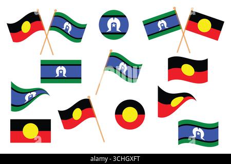 Flagge der aborigines, Flagge der torres Strait Inselbewohner, australische Ureinwohner, Flagge von australien, australien und torres Meerenge, Nationalflagge, kulturelle Identität, Stock Vektor