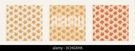 Herbstlicher Ahorn hinterlässt nahtlose Musterkollektion. Set aus Vintage-Tapetendrucken und -Texturen für Design. Stock Vektor