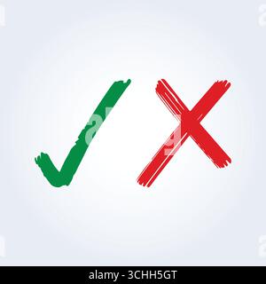 Überprüfen und kreuzen Sie die Symbole der Piktogramme Stock Vektor