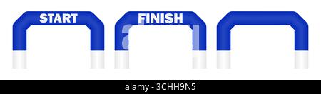 Aufblasbarer Start- und Zielbogen für Marathon, Rennen oder Sport. Vektorillustration isoliert auf weißem Hintergrund. Stock Vektor