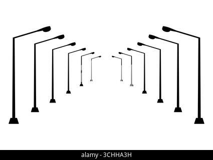 Öffentliche Straßenlaterne Pole Silhouette. Vektorillustration isoliert auf weißem Hintergrund. Stock Vektor