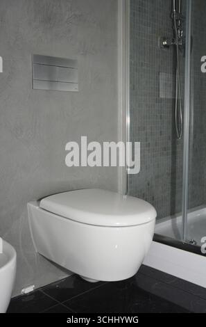 Modernes Bad mit moderner Toilettenschale Stockfoto