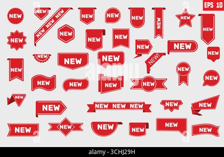 Set aus roten Bändern, Abzeichen und Bannern mit der Aufschrift Best Choice, New Offer. Vektor-Illustration Big New Label Set von Verkauf und Preisen. Stock Vektor