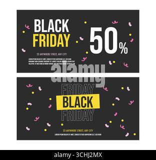 Black friday Sale Banner Layout Design, trendige Neonfarben, Black Friday Social Media Vorlagenset Stock Vektor