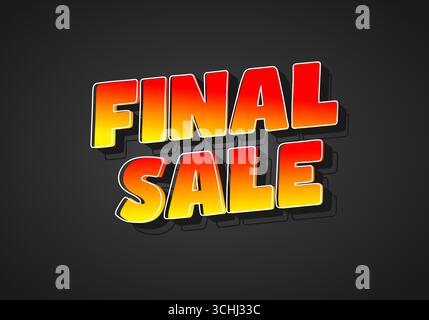 Fetter 3D-Text in Orange bis Rot auf dunklem Hintergrund, dramatischer Schatten, glänzender Sticker, Marketinggrafik Stock Vektor