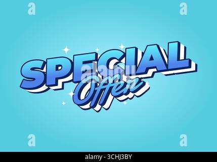 Ein lebendiges Grafikdesign mit den Worten „Special Offer“ in auffälliger, stilisierter Typografie. Der Hintergrund ist hellblau, was die Texte visibili unterstreicht Stock Vektor