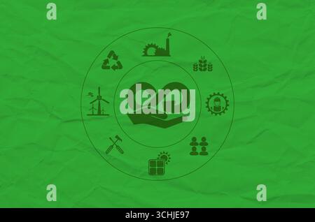 Symbole für die Kreislaufwirtschaft auf weißem Hintergrund Stockfoto