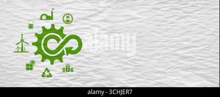 Symbole für die Kreislaufwirtschaft auf weißem Hintergrund Stockfoto