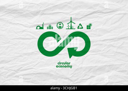 Symbole für die Kreislaufwirtschaft auf weißem Hintergrund Stockfoto