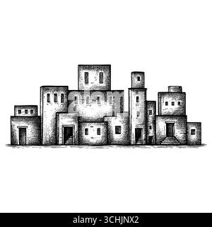 Das Heilige Land: Ein Panoramablick auf die antike biblische Stadt Bethlehem oder Nazareth mit traditioneller Steinarchitektur und Palmen bei Sonnenuntergang Stock Vektor