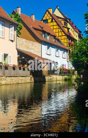 Sommerblick auf das Viertel Little Venice in Colmar am Ufer des Kanals, Frankreich Stockfoto