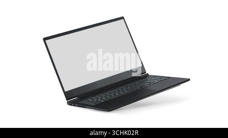 Moderner schwarzer Laptop isoliert auf weißem Hintergrund Stockfoto