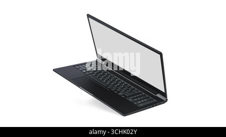 Moderner schwarzer Laptop isoliert auf weißem Hintergrund Stockfoto