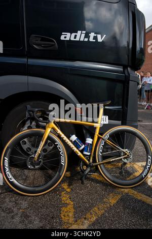 Tour durch Großbritannien, Woodbridge, Suffolk UK Remco Remco Evenepoe spezialisiertes S-Works Bike Suffolk, Großbritannien. September 2025. Quelle: Gue Studios/Alamy Live News Stockfoto