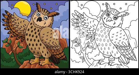 Illustration Zur Färbung Der Eurasischen Uhu Stock Vektor