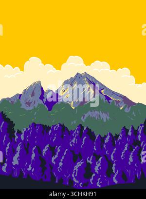 WPA-Plakatkunst der Berchtesgadener Alpen oder Berchtesgadener Alpen in den Nördlichen Kalkalpen nahe der Stadt Berchtesgaden in Deutschland gemacht in wor Stock Vektor
