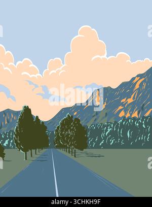 WPA-Plakatkunst der Hochkonig-Berge in den Berchtesgadener Alpen, Salzburgerland bei Elsbethen in Salzburg, Österreich in Arbeiten Projekt A Stock Vektor