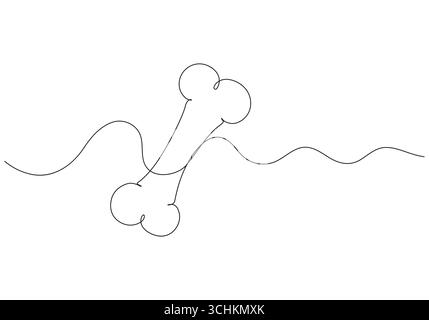 Durchgehende einzeilige Zeichnung des Hundeknochens. Einzeilige Umrisse von Hundeknochen Stock Vektor