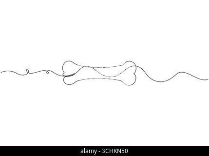 Durchgehende einzeilige Zeichnung des Hundeknochens. Einzeilige Umrisse von Hundeknochen Stock Vektor
