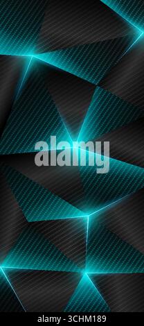 Smartphone-Hintergrund aus Kohlefaser. Abstrakter geometrischer Hintergrund mit niedrigem Poly, Dreieck. Konzeptinnovation. Hintergrund: Grau-cyanblauer niedriger Poly-Dreiecke. Stock Vektor