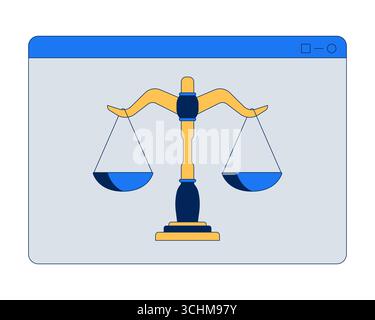 Digitale Justizskala im Browserfenster 2D-Comic-Objekt Stock Vektor